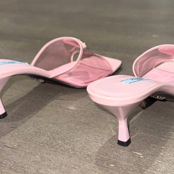 Prada Leather-trimmed Pvc Mules In Alabastro; pink Kitten Heels Size 37 size 7 - Picture 2 of 8